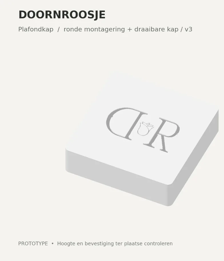 Digitale ontwerpimpressie van een plafondkap met monogram